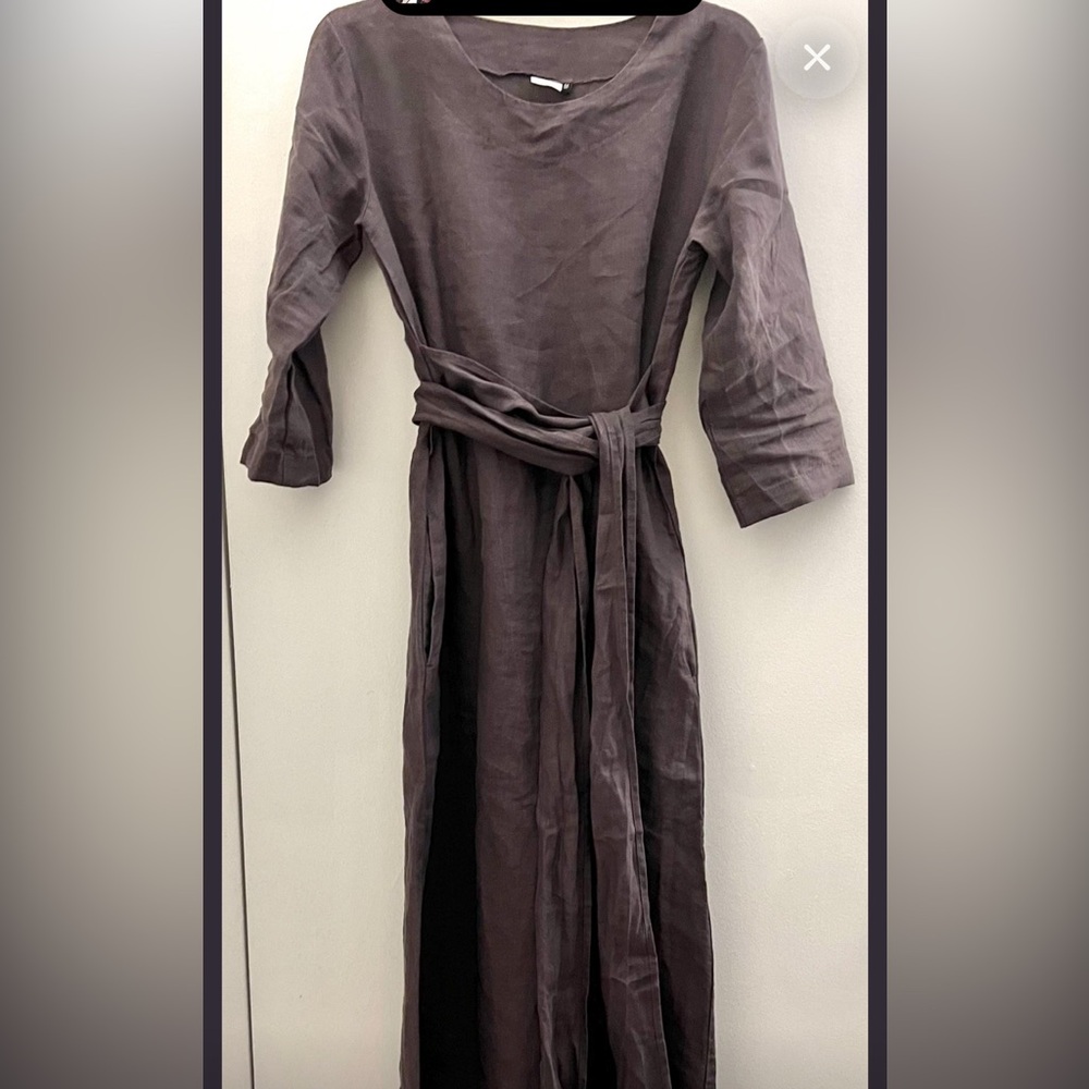 Linen Midcalf Belt Dress